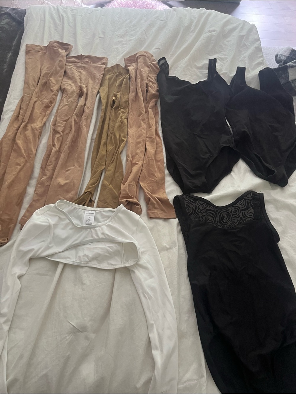 Neutral & Black Women's Layering Tops - White Long Sleeve and Black Bodysuits